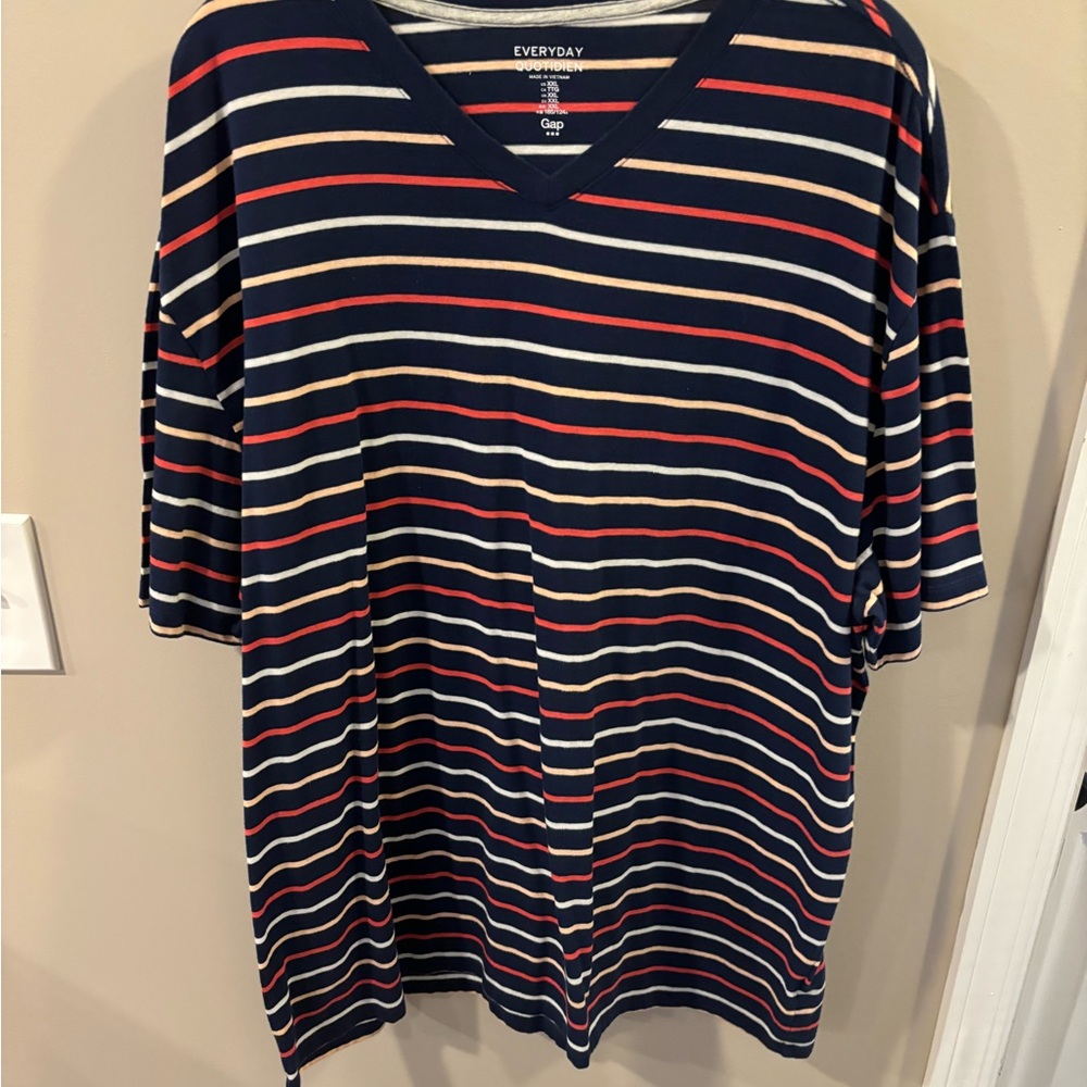 Gap Navy Striped V-Neck T-Shirt
